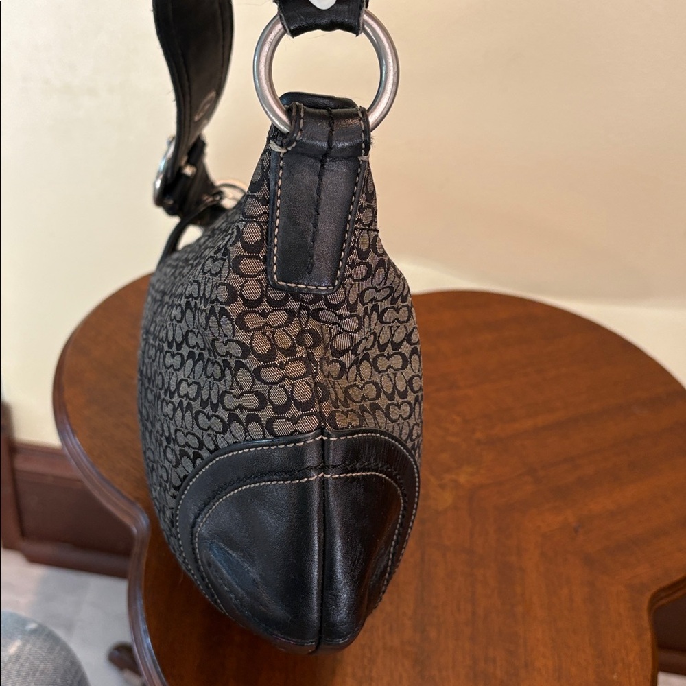 Coach Soho Shoulder Bag mini C monogram black/grey/black leather trim hobo bag - Picture 6 of 16